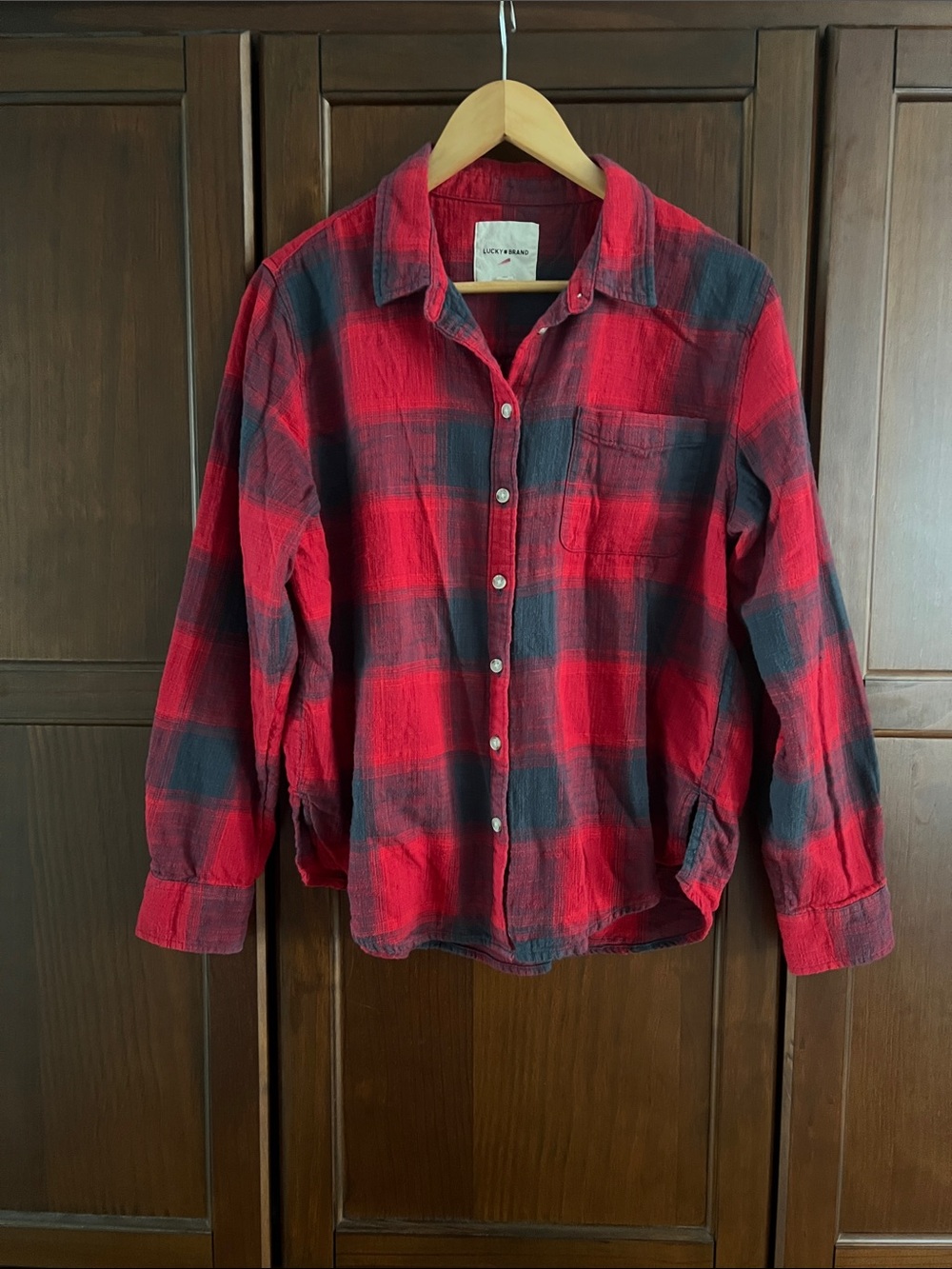 Cabincore Heritage Lumberjack Red Buffalo Plaid Cotton Button Down Shirt Size M